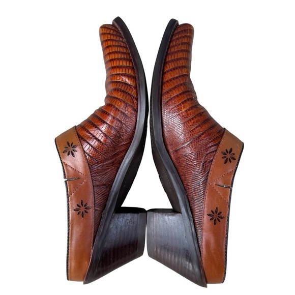 Ariat Desert Star Lizard Leather Clog Mules Size 7B Brown Block Heel Slip On - Picture 4 of 11